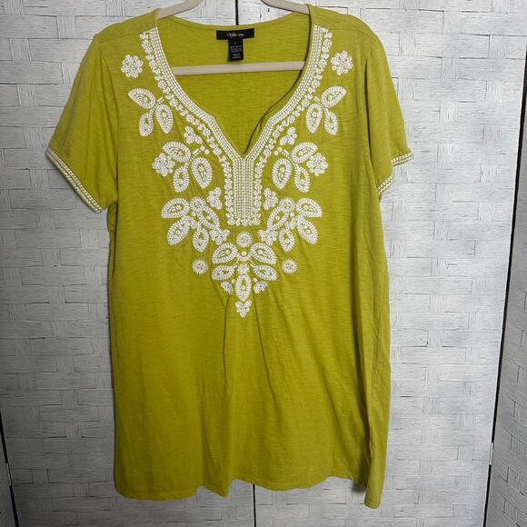 Style & co women’s T-shirt V-neck heavily embroidered bohemian hippie plus size - Picture 1 of 8